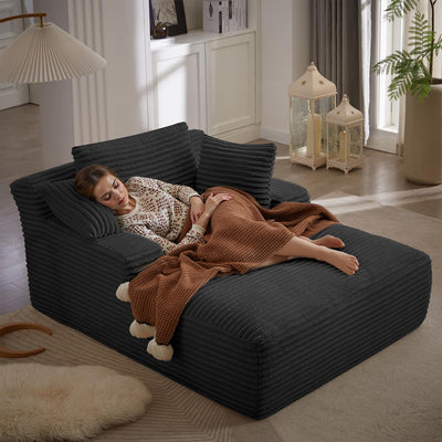 67 Inch Oversized Chaise Lounge Chair Indoor, Corduroy Upholstered Boneless Sofa Bed, Deep Seat Sleeper Couch Reading Chairs, Cloud Sofas Couches for Living Room, No Assembly Required (Black)