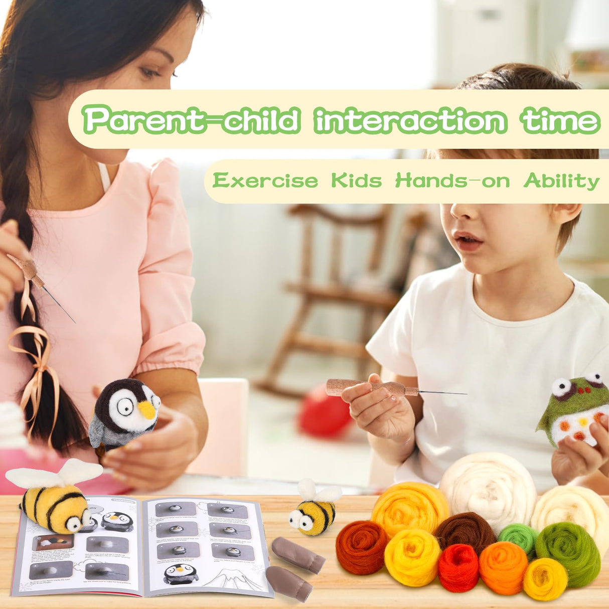 Fedmut Needle Felting Kit - 13Pcs Needle Felting Kit for Beginners with Wool Roving, Felting Pad, Felting Needles for Starters DIY Craft Animal Home Deco Birthday Gift Fedmut