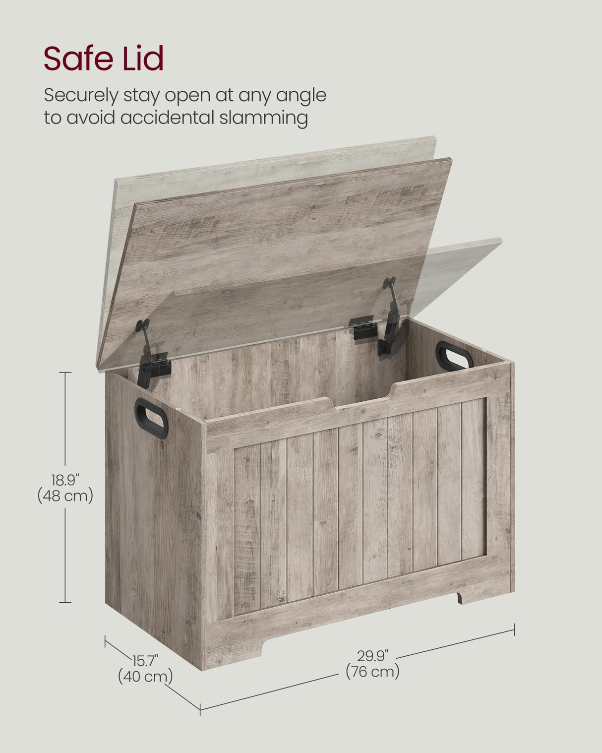VASAGLE Storage Chest, 29.9 Inches Width Storage Bench, Entryway Bench with 2 Safety Hinges, Shoe Bench, Farmhouse Style, for Entryway, Bedroom, Living Room, Heather Greige ULHS011K01 VASAGLE