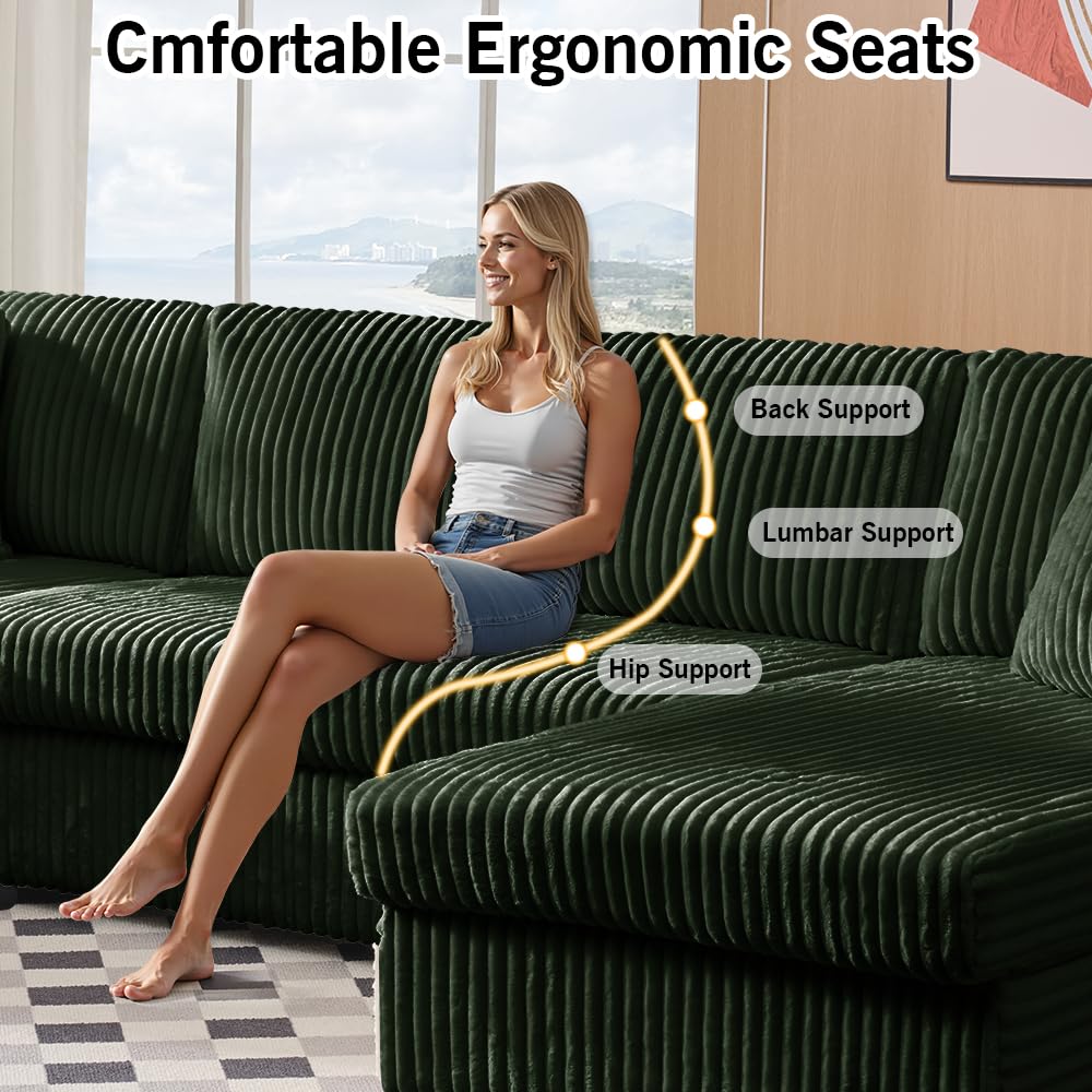 123" U-Shaped Modular sectional Sofa, Two L-Shape Chaise with 2 Cloud Couch sectional with Two Pillows, couches for Living Room(Green) MYINDA