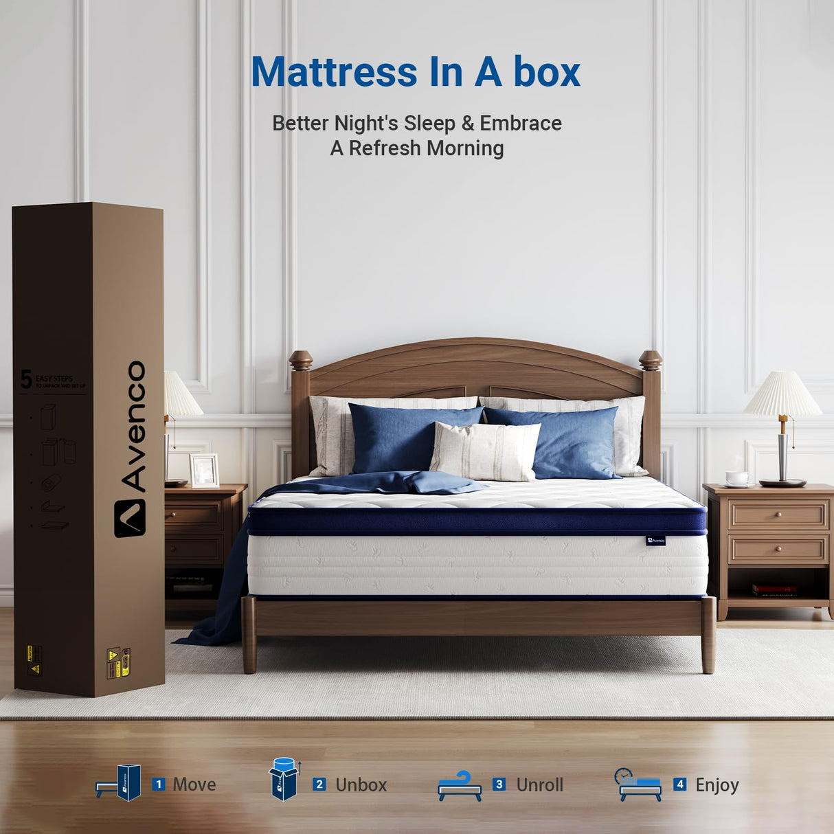 Avenco King Mattress, Hybrid King Size Mattress in a Box, 12 Inch King Size Mattresses with Comfort Foam and Pocket Coils for Pressure Relief Motion Isolation Avenco