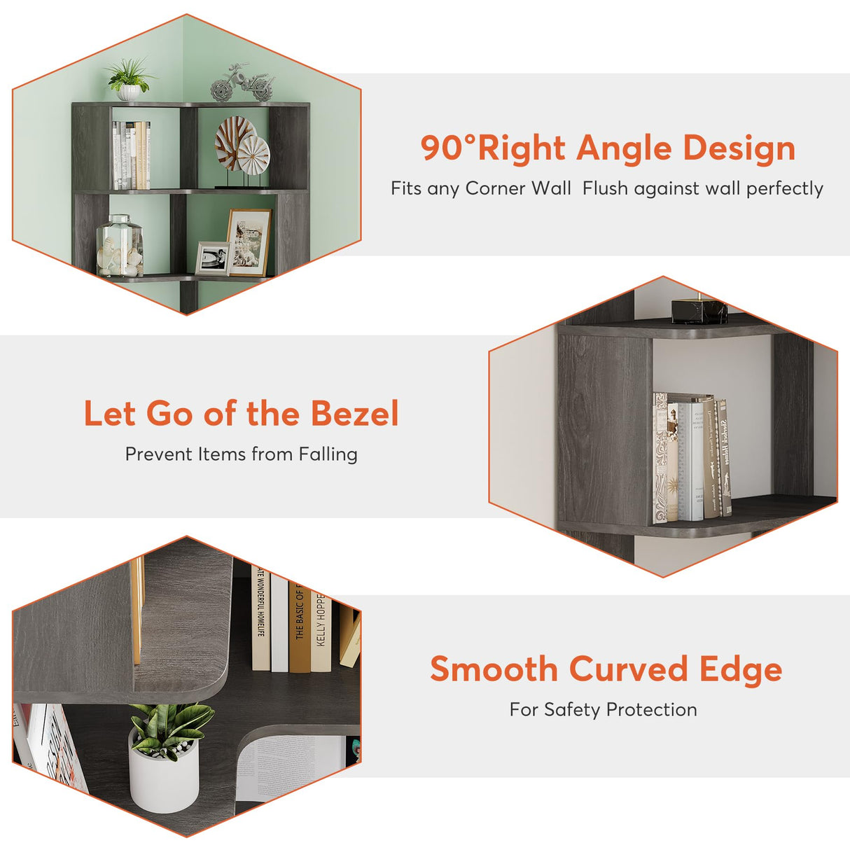 Tribesigns 6-Tier Corner Bookshelf, 64.9 Inch Tall Bookcase with Anti-Drop Panel, Industrial Freestanding Corner Shelf Display Rack Storage Organizer for Home Office, Living Room, Grey Tribesigns