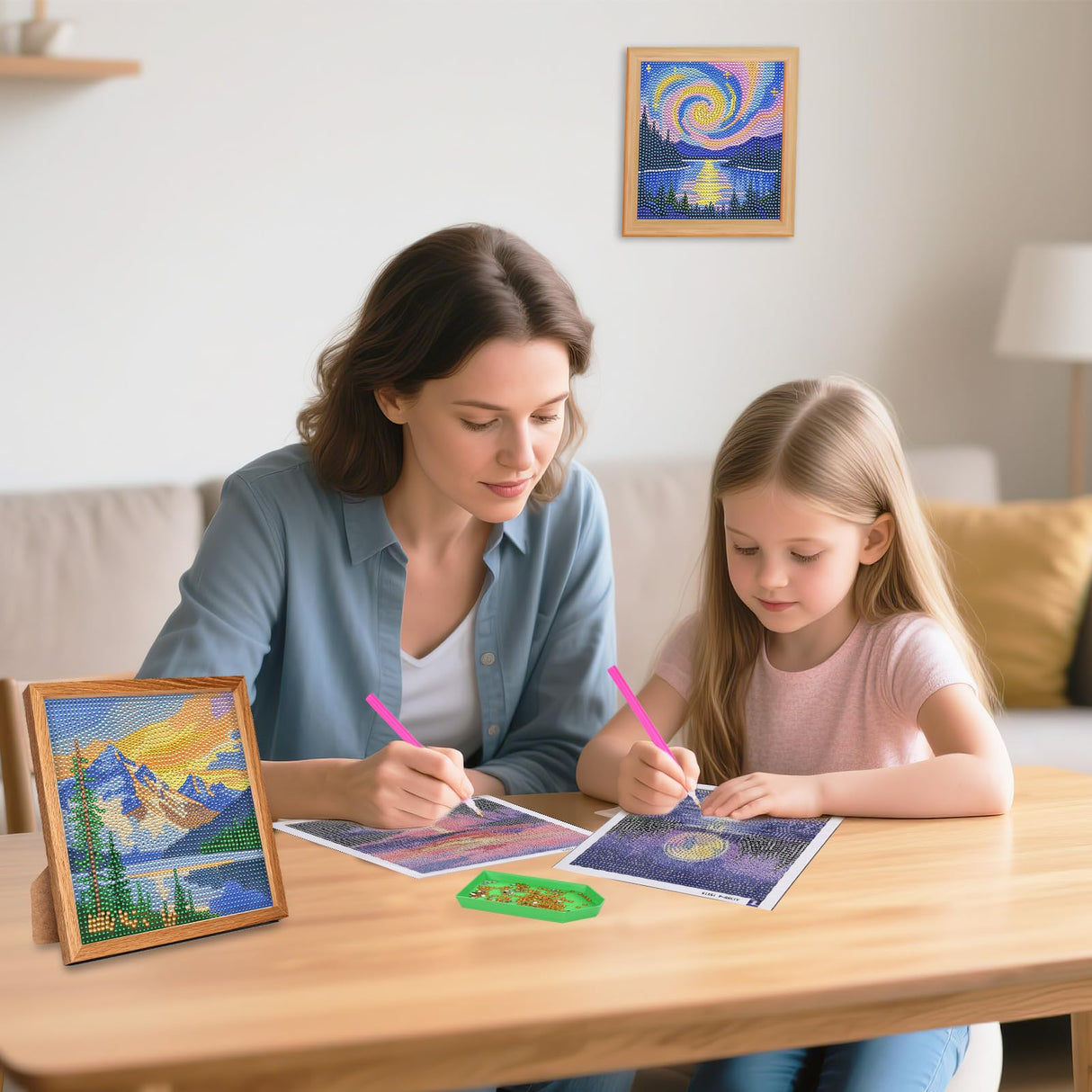 UPINS 4 Pack Diamond Art Paintings,6 x 6 Inch Landscape Paint by Numbers Kits Mountain Moon Lake Diamond Art Kits for Adults Kids Beginners 5D Art Paintings for Home Wall Decor Gifts UPINS