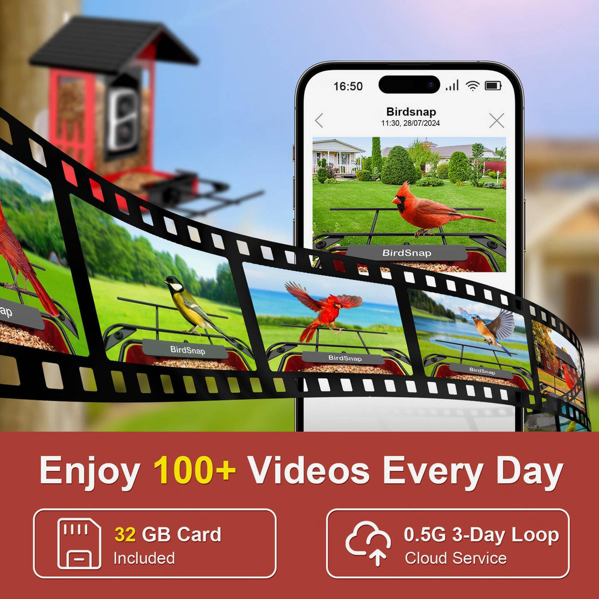 birdsnap® APS - Metal Bird Feeder with Camera Solar Panel 32GB Card, AI Identify 10000+ Birds Camera Feeder, 2K HD Live View Auto Record Bird Video, Ideal Xmas Gift for Bird Lovers birdsnap