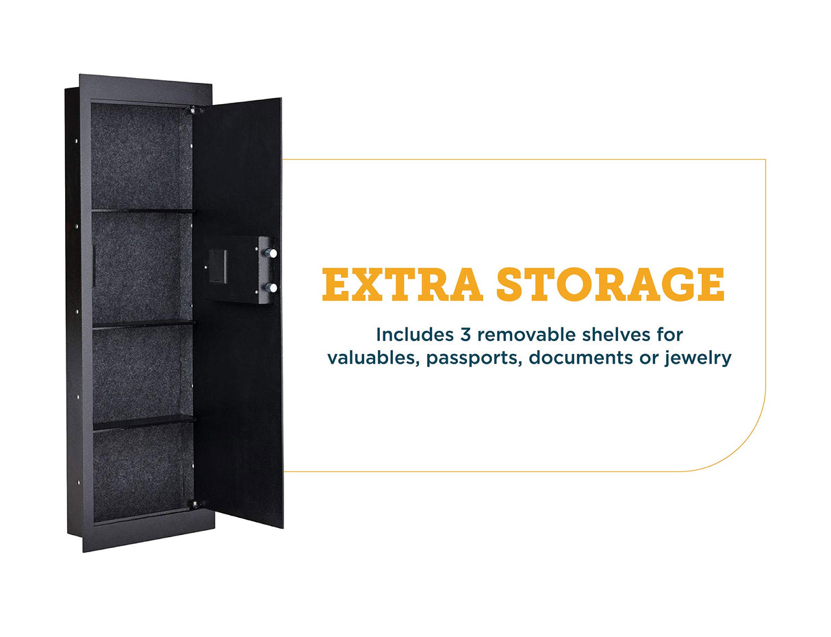 SnapSafe in Wall Long Gun Safe - Secure Heavy Duty Flush Security Safe with Digital Keypad - Use as a Gun Cabinet, Rifle Safe, or Home Safe for Valuables - Installs in Minutes, 44 x 16.25 x 4 Inches SnapSafe