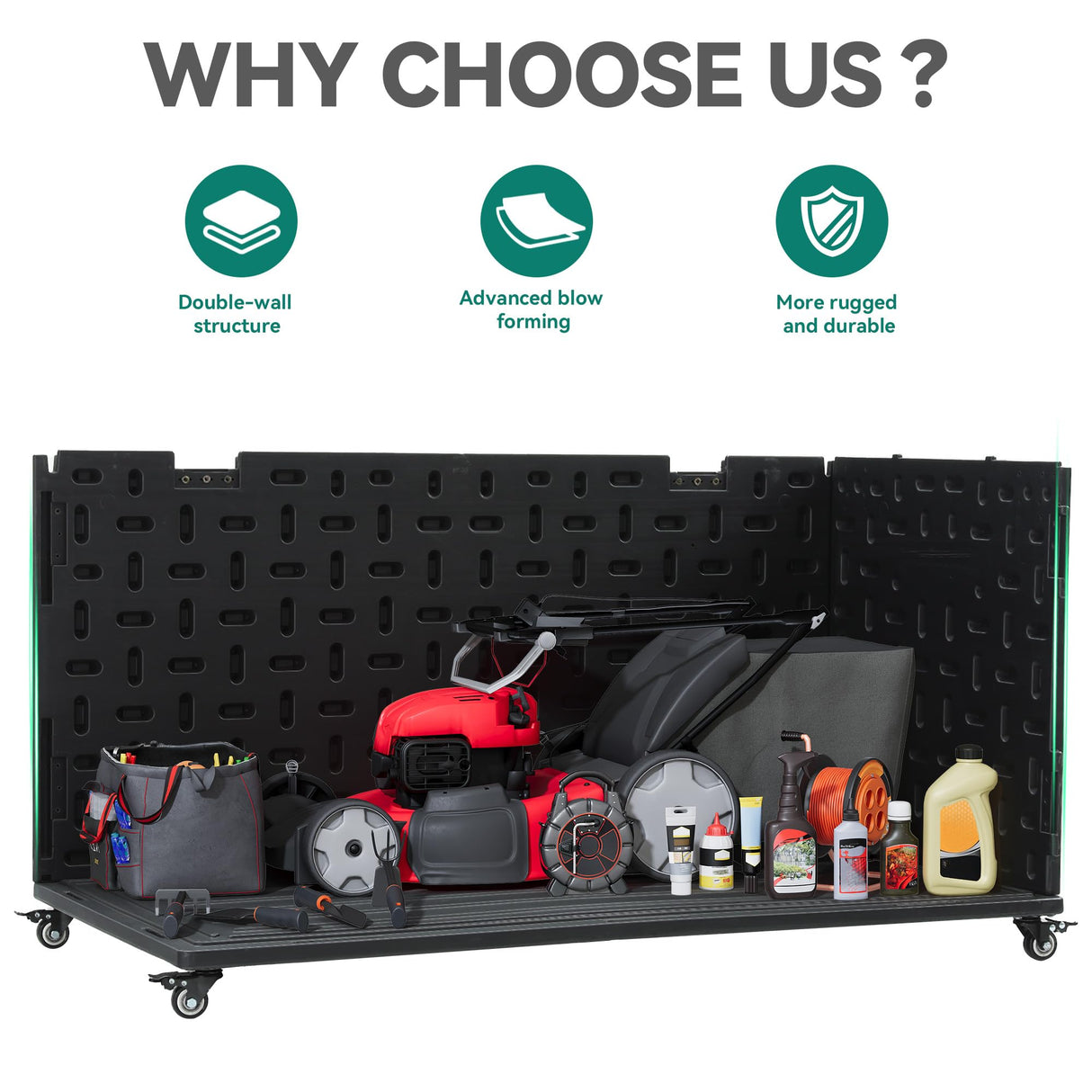 YITAHOME 90 Gallon Outdoor Storage Box with 6 Wheels, Large Double-Wall Resin Deck Box, Lockable Waterproof Outside Storage for Patio Furniture, Cushion, Pool Float, Garden Tool, Black YITAHOME