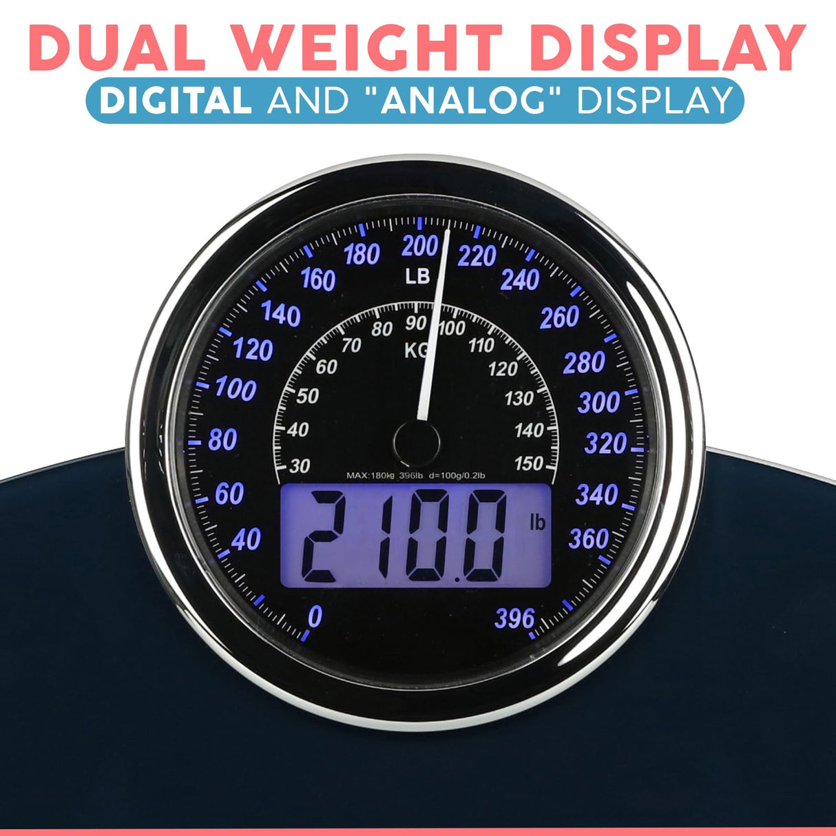 Adamson Hybrid 2-in-1 Analog & Digital Weighing Scale for Body Weight up to 400lbs - Thick Tempered Glass - Extra Large Display - Easy to Read Digital Bathroom Scale - New Adamson