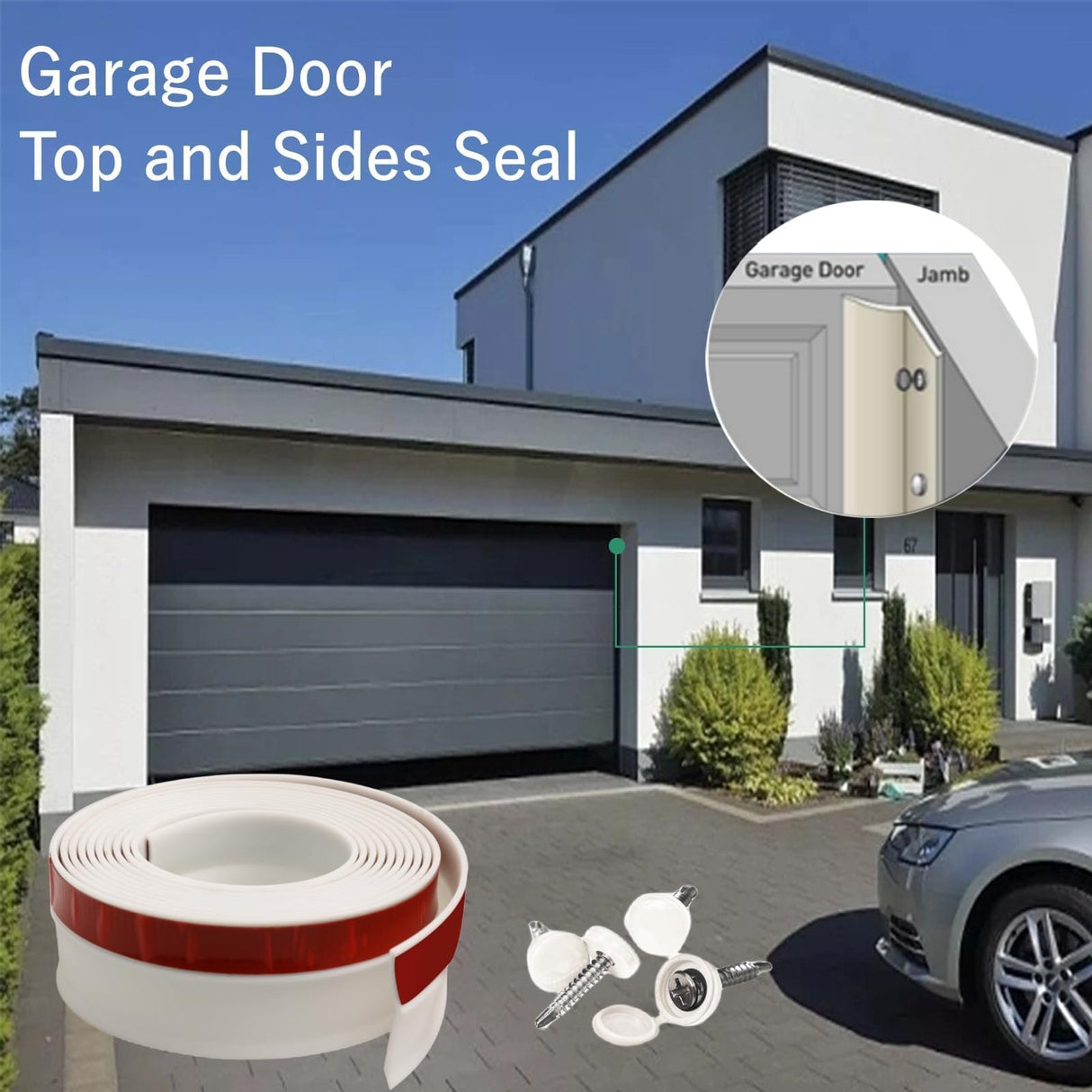 Elvone Garage Door Seal Top and Sides, 40 FT Universal TPE Weather Stripping Garage Door Trim Seal Weatherproofing Garage Door Seals with Nails and Lids in White Elvone
