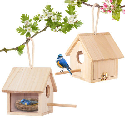 GINDOOR 2Pcs Bird Houses for Outside Clearance with Pole, Wood Birdhouse Blue Bird House Birdhouses for Outdoors Hanging Garden Patio Decorative for Swallow Sparrow Hummingbird Finch Throstle