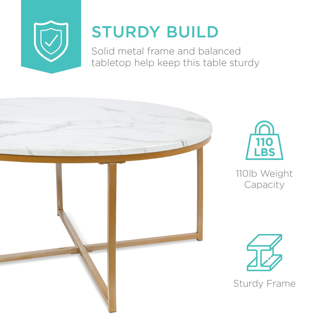Best Choice Products 36in Faux Marble Accent Table, Modern End Table, Large Coffee Table Home Decor for Living Room, Dining Room, Tea, Coffee w/Metal Frame, Foot Caps, Designer - White/Gold Best Choice Products