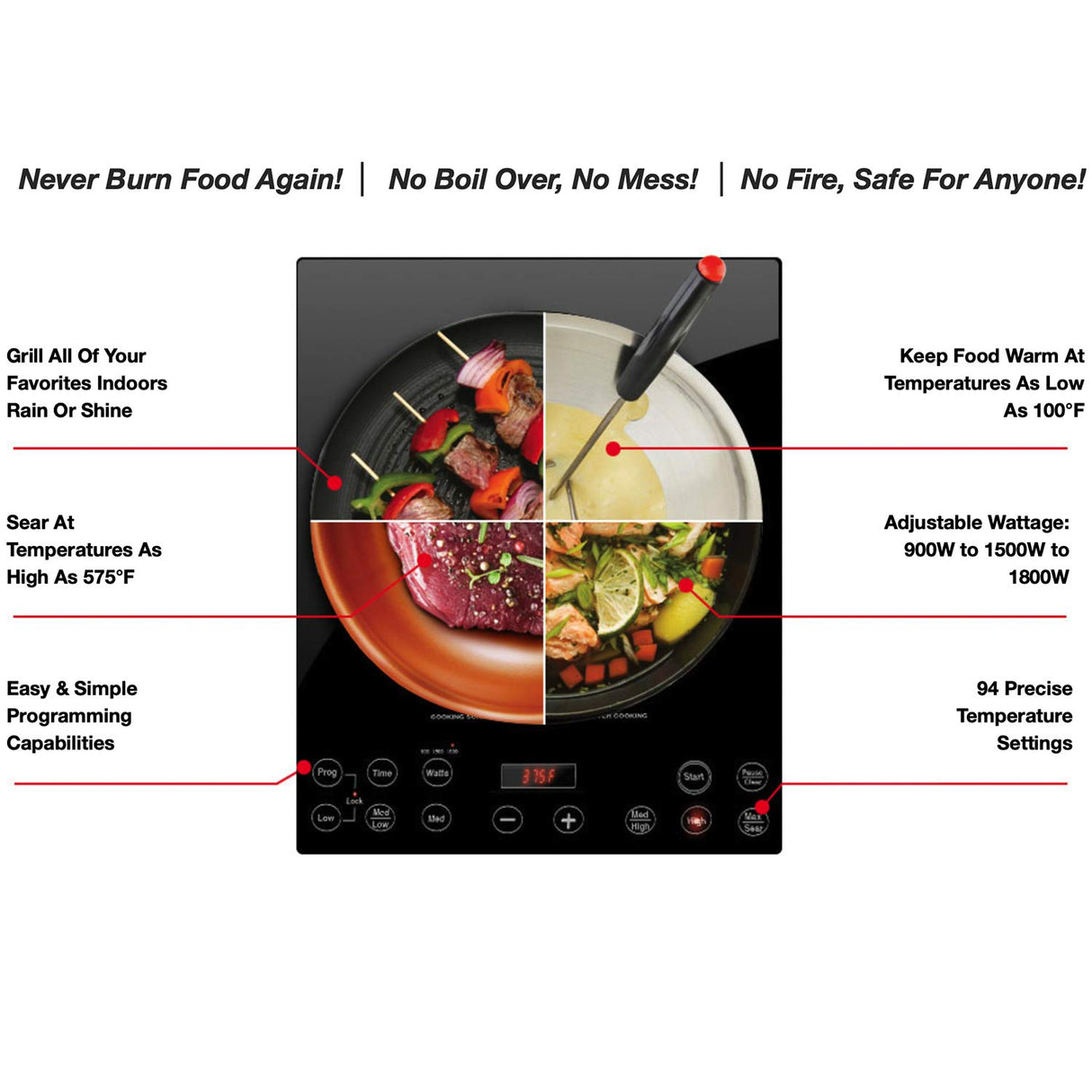 Nuwave Pro Chef Induction Cooktop, NSF-Certified, Commercial-Grade, Portable, Powerful 1800W, Large 8” Heating Coil, 94 Temp Settings 100°F - 575°F in 5°F, Shatter-Proof Ceramic Glass Surface Nuwave