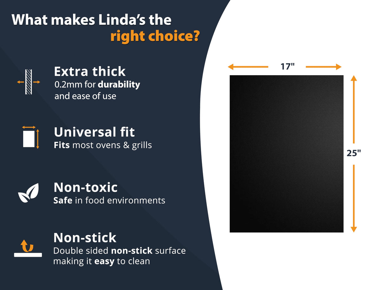 Oven Liners for Bottom of Oven - 2 Pack Large Heavy Duty Mats, 17”x25” Non-Stick Reusable Liner for Electric, Gas, Toaster Ovens, Grills - BPA & PFOA Free Kitchen Accessory to Keep Oven Clean (Black) Linda's Essentials