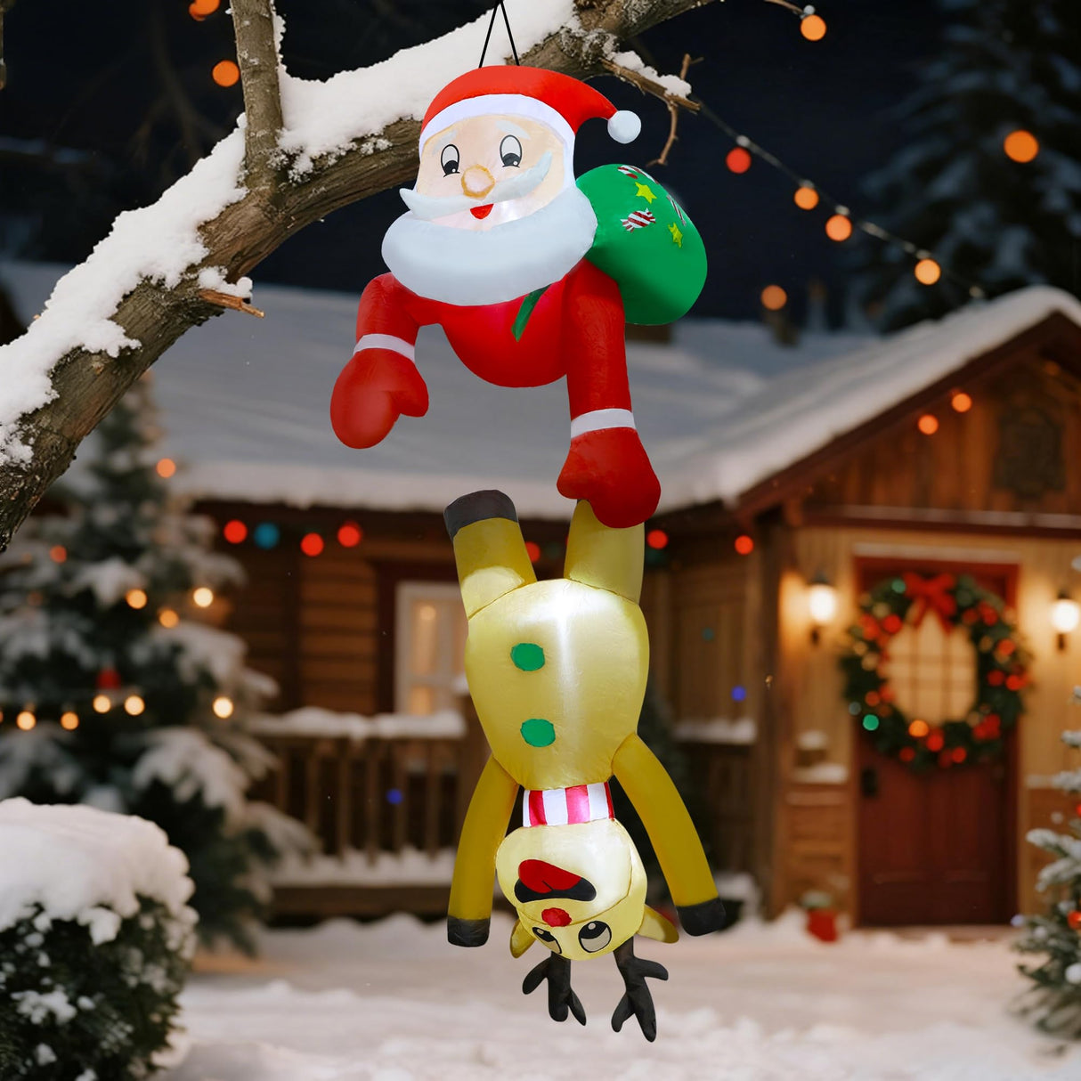 DR.DUDU 7 FT Christmas Inflatable Outdoor Decorations, Blow Up Santa Claus with Reindeer Hanging Xmas Inflatables Decor with LED Lights for Yard Lawn Porch Garden Holiday Party DR.DUDU