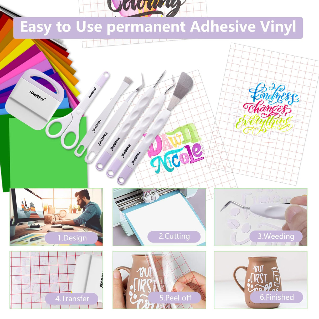 HAWERSI 119pcs Accessories and Supplies Bundle for Cricut Makers and All Explore Air with Adhesive Vinyl,Sublimation Paper,Card Kit,Weeding Tools,All-in-1 Craft Starter Kit for Crafting Projects HAWERSI