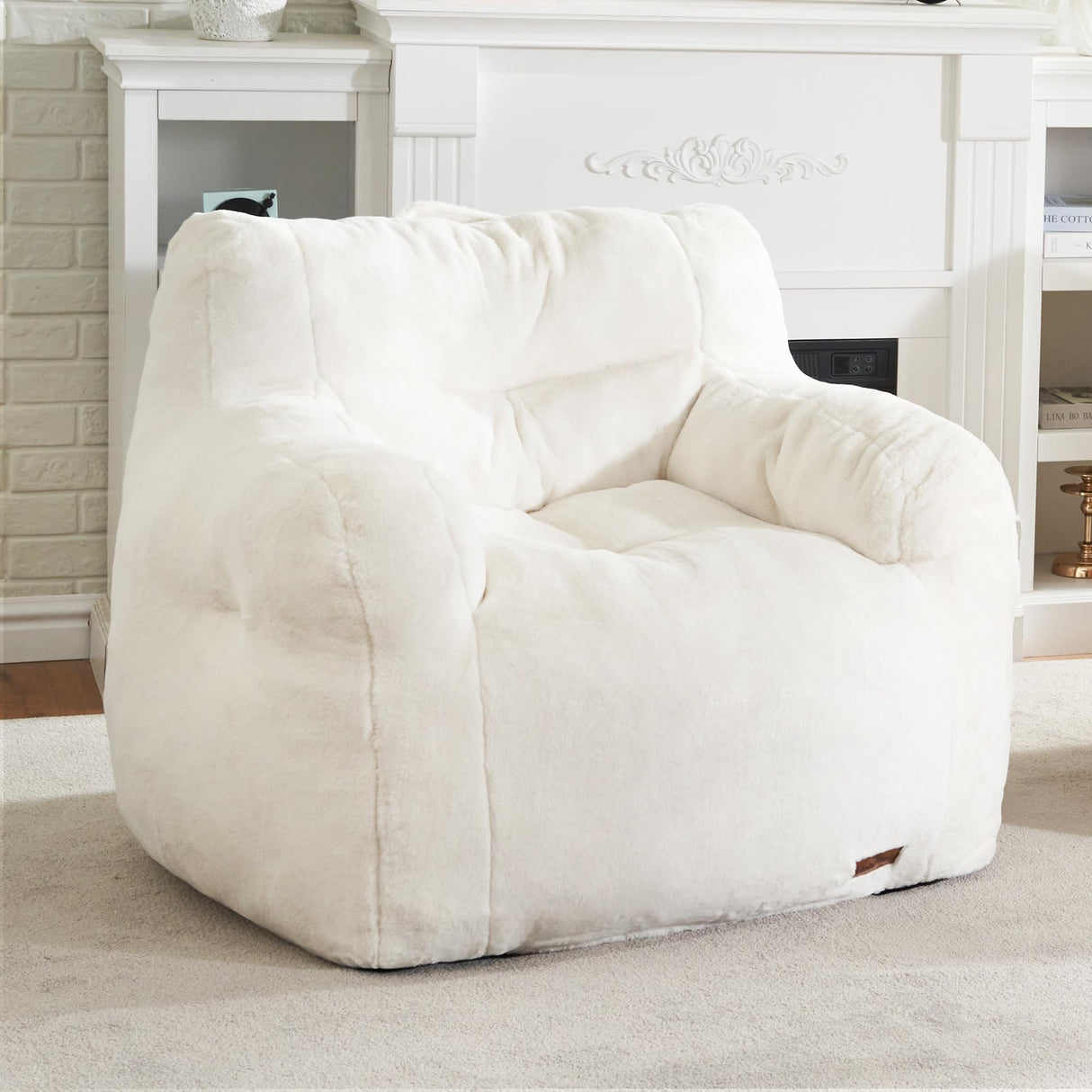 Hobestluk Bean Bag Chair for Adult Small Bean Bag Chairs with Arms Furry Beanbag Chair with Foam Filler Stuffed Bean Bag Sofa for Reading in Bedroom Living Room and Dorms(White) Hobestluk