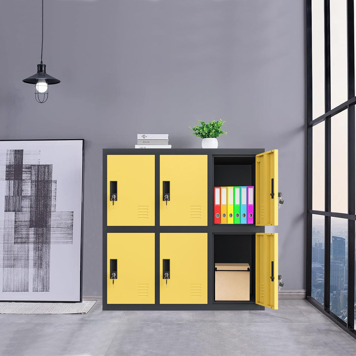 MECOLOR Metal Storage Lockers Employee lockers Small lockers and Business lockers for Home, Office, Garage,Gym,School... (W6D-YE) MECOLOR