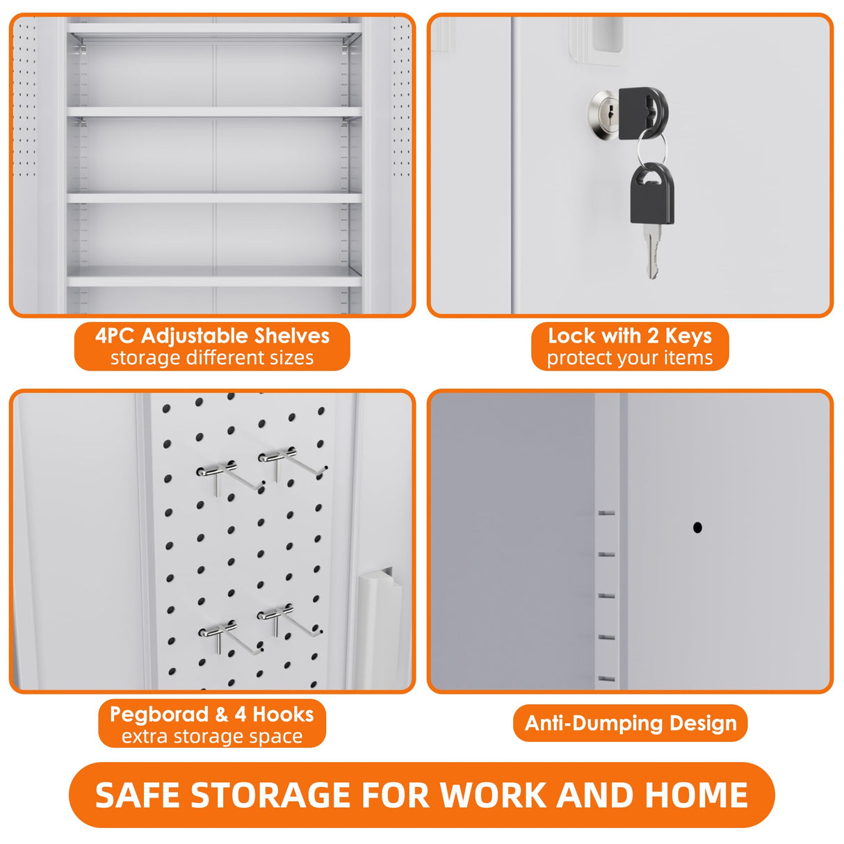 Aobabo 73''H Metal Garage Storage Cabinet with Wheels and Pegboards, 4 Adjustable Shelves Steel Storage Cabinets for Home,Warehouse,Garage,Assembly Required,White Aobabo