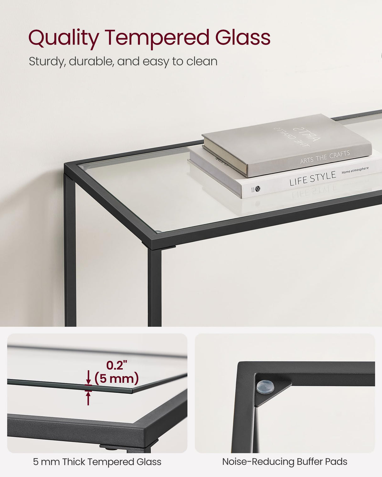 VASAGLE 39.4 Inches Console Table, Tempered Glass Sofa Table, Modern Entryway Table, Metal Frame, Easy to Assemble, Adjustable Feet, for Living Room, Hallway, Black ULGT026B01 VASAGLE