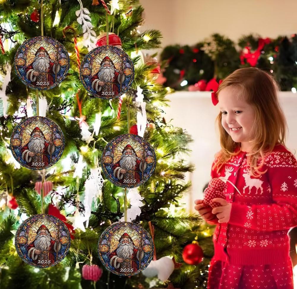 Santa Claus Ornaments 2025 in Stained Glass Style,2025 Christmas Ornaments, Round Fun Acrylic Decoration Gifts (Santa Claus) YCXXGS