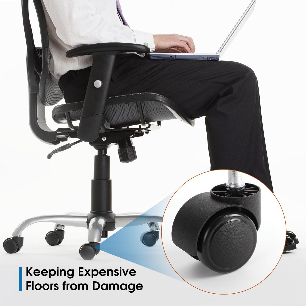 MaxGear 2" Office Chair Wheels Heavy Duty Replacement, Mute Rubber Rotating Desk Chair Caster Wheels, Safe for All Floors Including Hardwood, Universal Standard Stem Size Fits 99%, Set of 5 MaxGear