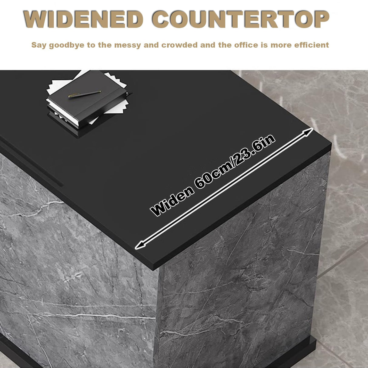 LANBVIELT Modern Reception Counter, Office Front Counter with Lockable Drawer,Black and Gray Checkout Receptionist for Hotel Lobby, Clothing Store,Beauty Salon (Right-Hand Counter, 63x23.6x39in) LANBVIELT