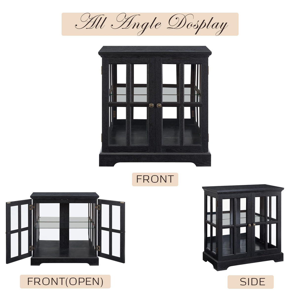 CKEASEAN 32" H LED Accent Curio Cabinet with 7 Color Lights for Collectibles, Modern Storage Cabinet with Tempered Glass Doors, Sideboard Buffet Case with Smartphone-Controlled Lights (Black) CKEASEAN