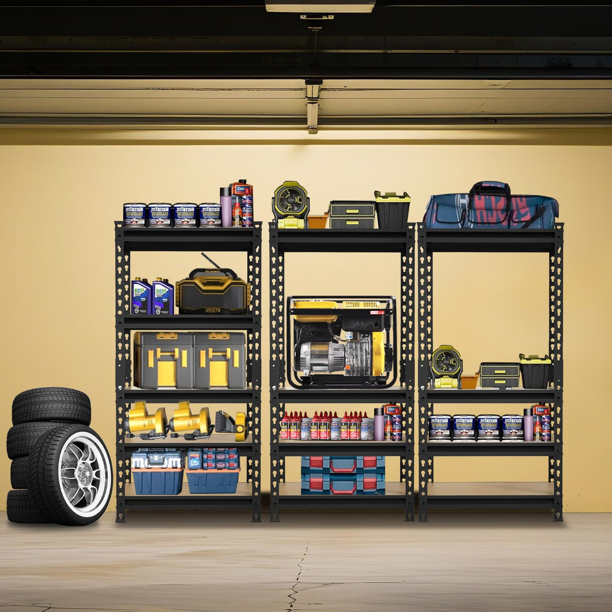 BIG RED Storage Shelving Unit, 5-Tier Adjustable, Heavy Duty Metal Garage Shelves/Utility Rack for Kitchen, Pantry, Basement, Bathroom, Laundry - 2,000 lbs Capacity, Black, 59" H x 28" W x 12" D BIG RED