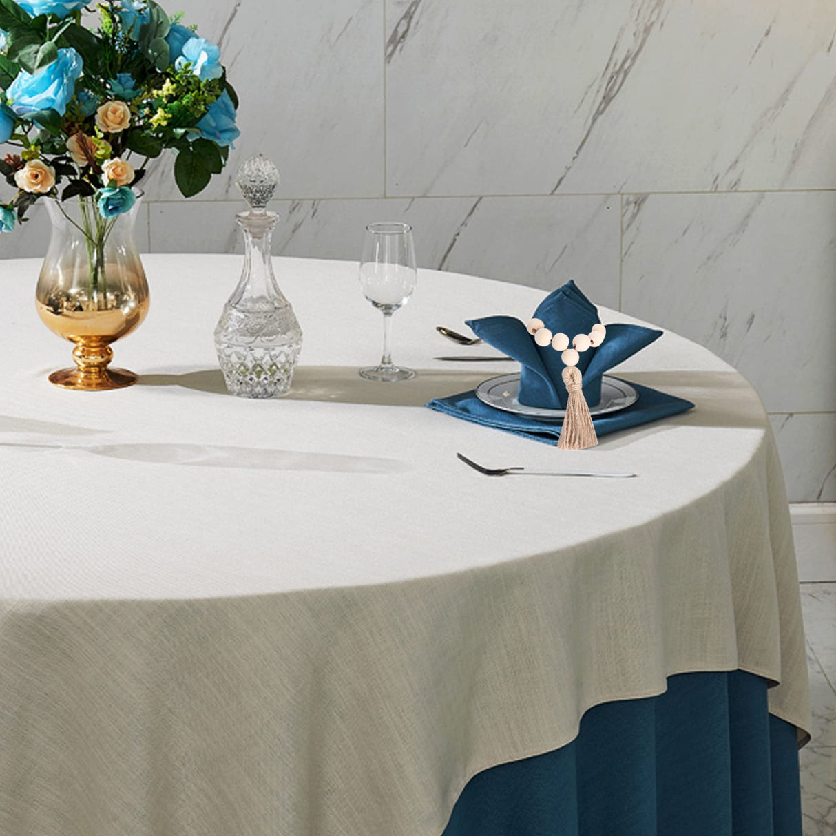 AEKAO Set of 12 Wood Bead Napkin Rings with Jute Rope Tassels for Christmas Farmhouse Wedding Home Dining Table Party Decoration AEKAO