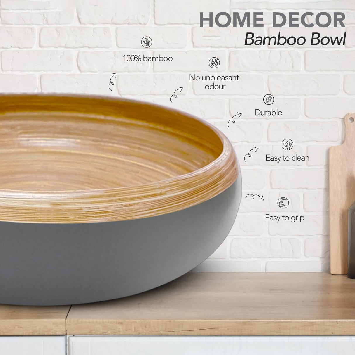 TPIA 11.81" Spun Bamboo Fruit Bowl, Bamboo fruit basket, fruit bowl for kitchen counter, Decorative Bowl,Fruit bowl,Wooden bowl,Decorative bamboo bowl,Bamboo salad bowl (Grey, Pack of 2) TPIA