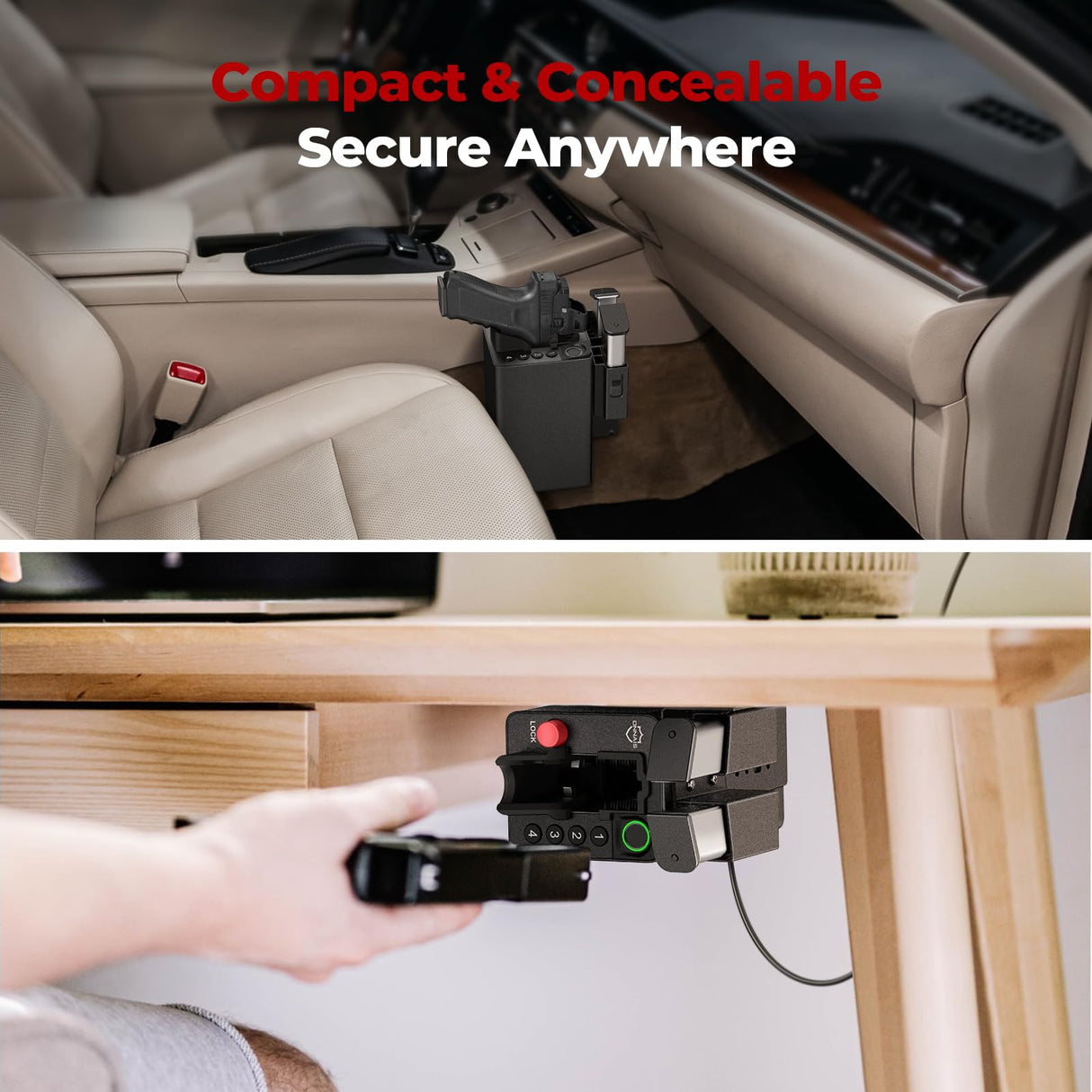 ONNAIS Biometric Pistol Gun Safe – Car and Bedside gun Safe for handgun with Fingerprint Trigger Lock for Quick Access, Fast Entry for Vehicle Console or Any Mountable Spot, Gifts for Men ONNAIS