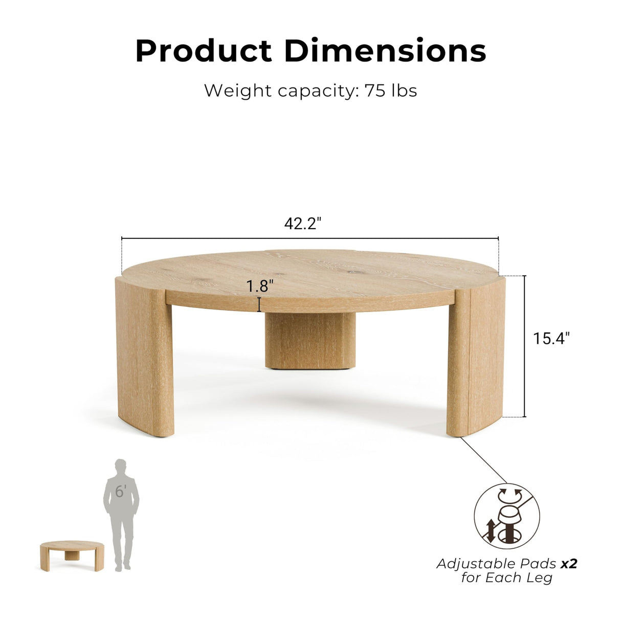 Furniture of America Carys Modern Solid Wood 42-inch Round Coffee Table with Plinth Base, Living Room Furniture for Small Space, Home Office, Oak Furniture of America