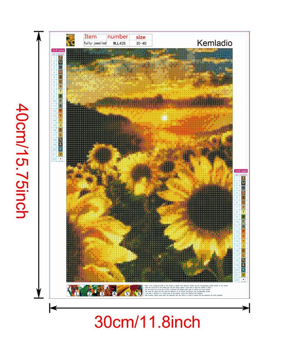 DIY 5D Diamond Painting Kits for Adults Full Drill Embroidery Paintings Rhinestone Pasted DIY Painting Arts Craft for Home Wall Decor(Sunflower in The Sunset) Kemladio