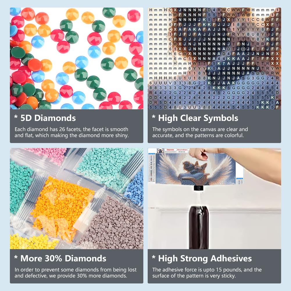 FHBUBPUP Dog Diamond Painting Kits for Adults, Angel Diamond Art Kits for Beginners, 5D DIY Full Drill Round Diamond Dot Gem Art, Craft Gift Suitable for Home Wall Decoration 12×12Inch FHBUBPUP