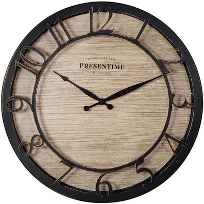 Presentime & Co 13" Farmhouse Series Wall Clock, Quartz Movement, Shiplap Style,Raised 3D Arabic Numeral, Oil Rubbed Bronze