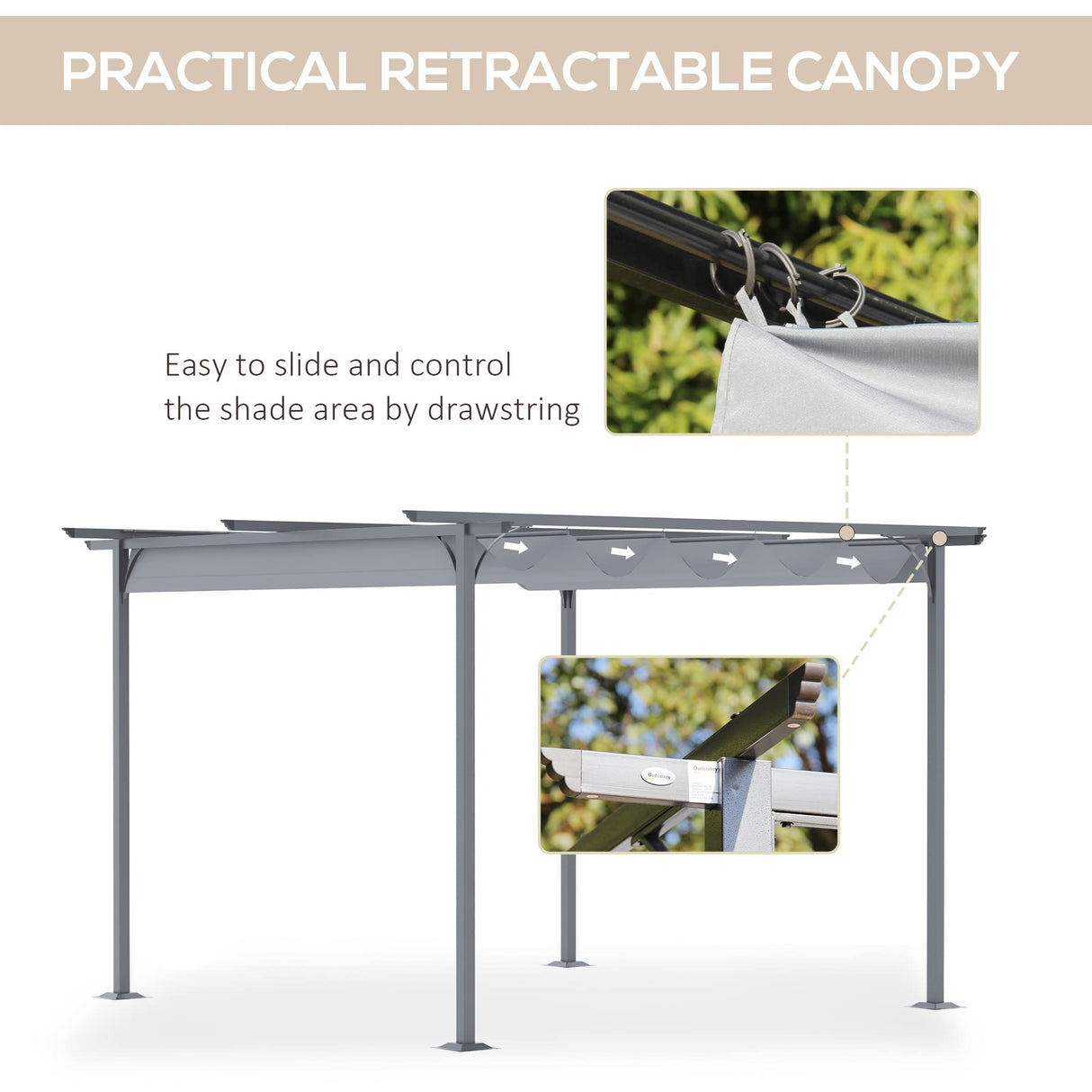 Outsunny 11.5' x 11.5' Outdoor Retractable Pergola Canopy, Metal Patio Shade Shelter for Backyard, Porch Party, Garden, Grill Gazebo, Gray Outsunny