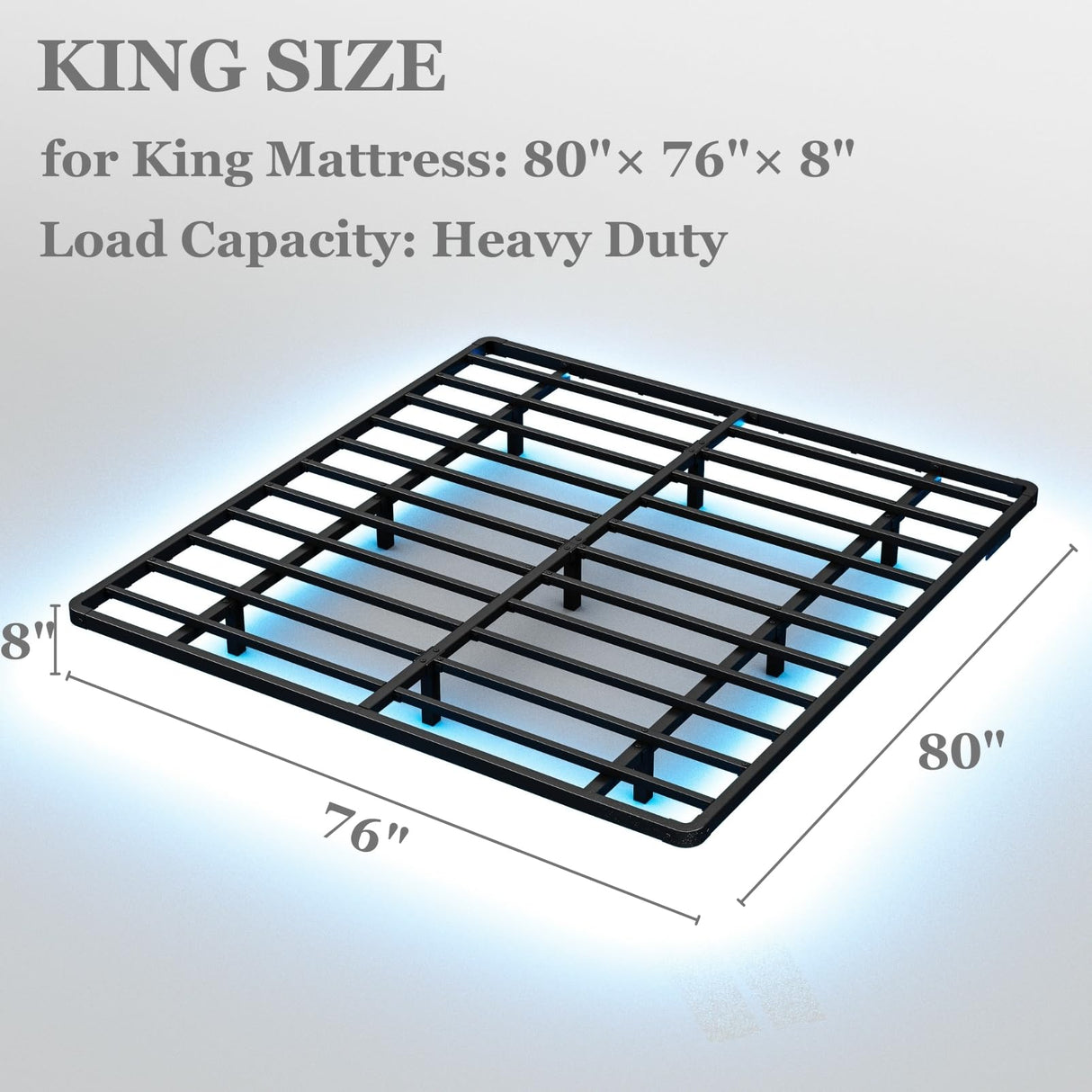 FDLOGW 8 in High Floating Bed Frame King with Led Lights & Charging Station, Metal Platform King Floating Bed Frame No Box Spring Needed, Heavy Duty, Noise Free FDLOGW