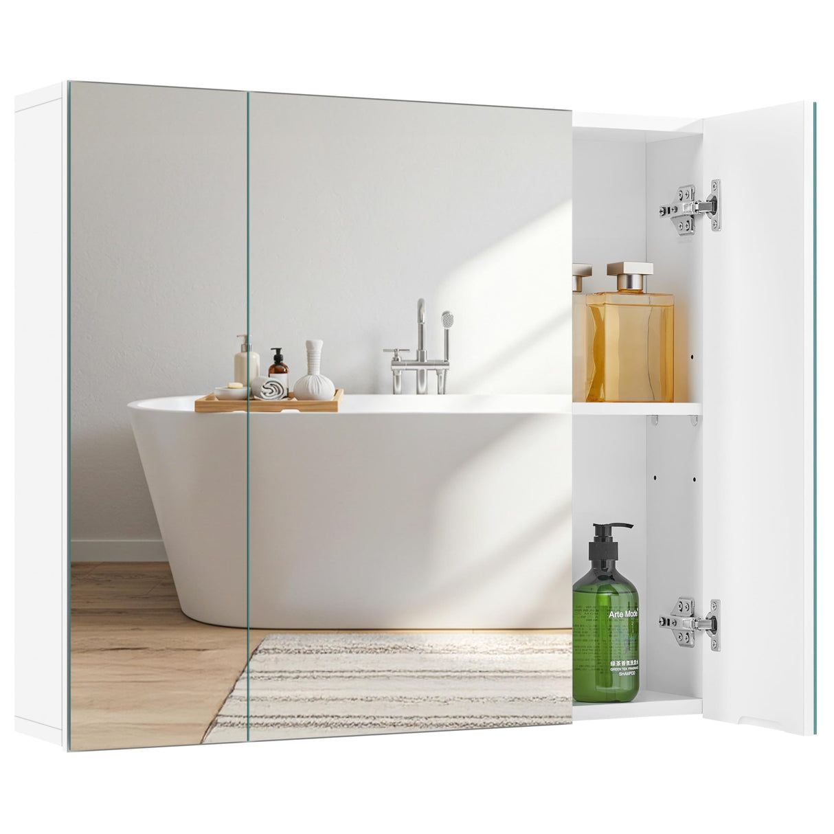 Yaheetech Bathroom Mirror Cabinet with 3 Doors, Wall Mounted Medicine Cabinet with Adjustable Shelf, Storage Cupboard for Living Room, Laundry Room, Mudroom, White Yaheetech