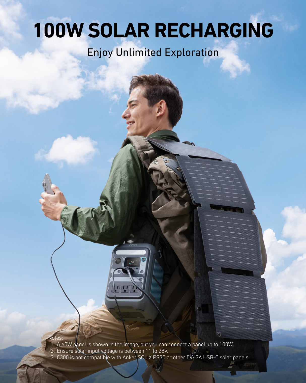 Anker SOLIX C300 Portable Power Station, Outdoor 288Wh LiFePO4 Battery, 300W (600W Surge) Solar Generator, 140W Two-Way Fast Charging, for Camping, Traveling, and Emergencies (Solar Panel Optional) Anker