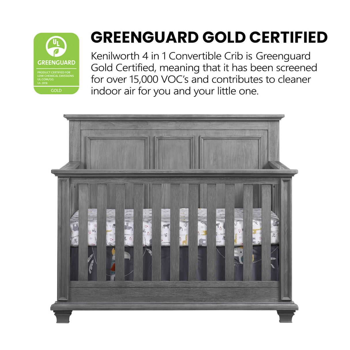Oxford Baby Kenilworth 4-in-1 Convertible Baby Crib, Graphite Gray, GreenGuard Gold Certified Oxford Baby