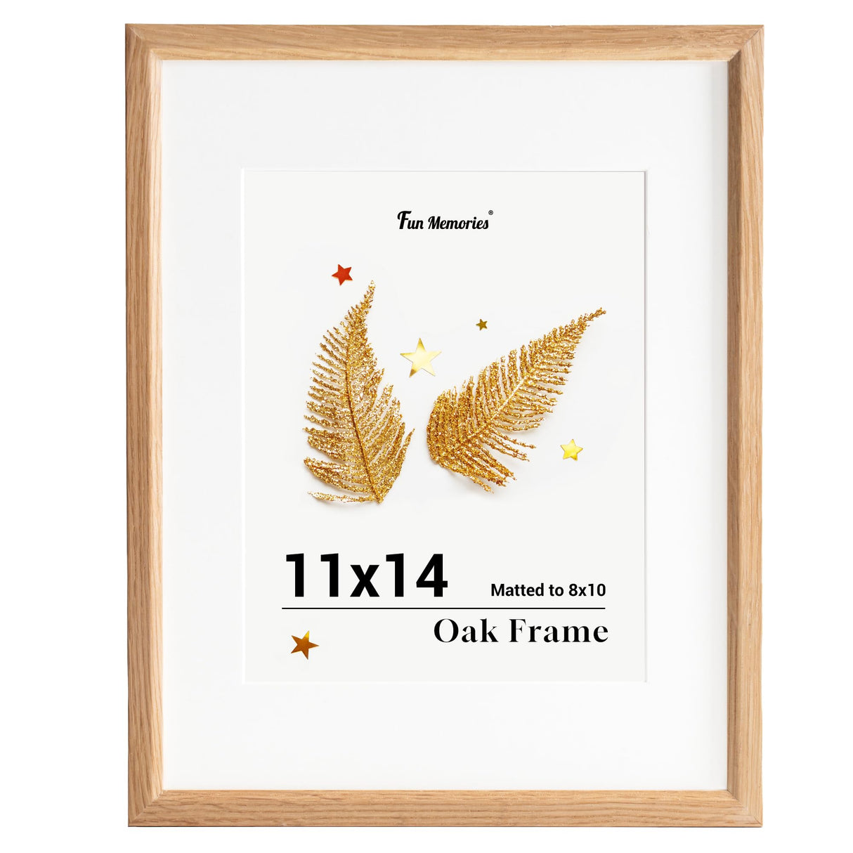 Fun Memories 11x14 Oak Picture Frame for Wall, 11x14 Frame with Matted to 8x10, Solid Wood Picture Frames for Wall Art Photo and Prints (Beige, 1 Pack) Fun Memories