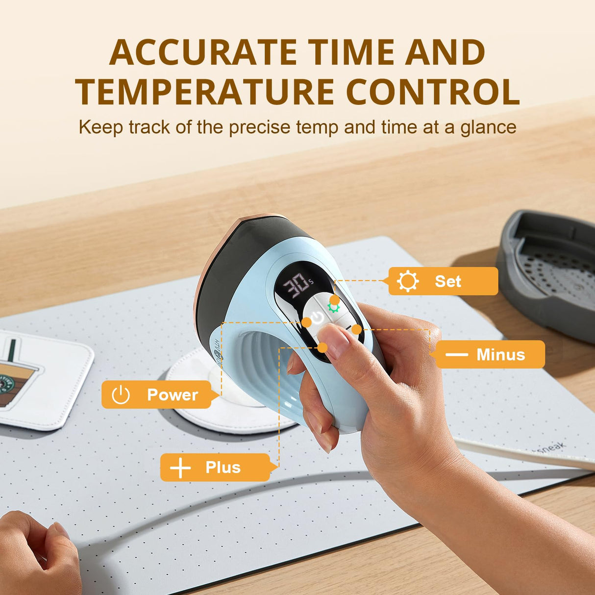 HTVRONT Mini Heat Press - 3 in 1 Heat Press Machine for T-Shirts Mugs Hats with Customized Temp & Time, Larger Curved Flat Heat Plate, Mini Iron Digital Display Memory Function Insulated Base HTVRONT