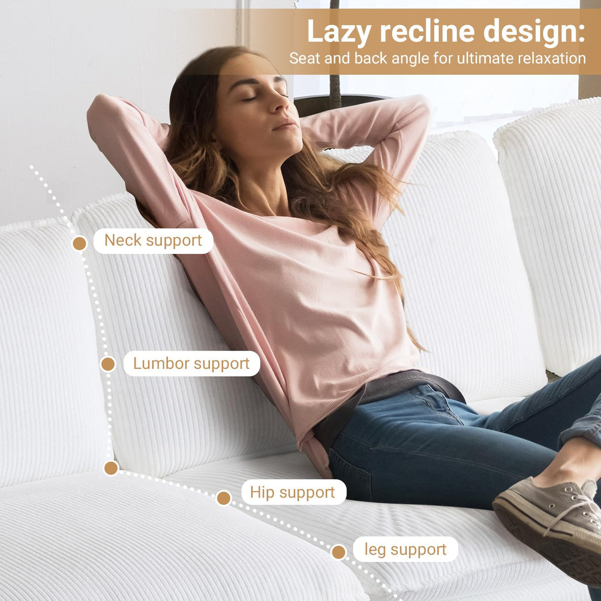 VINGLI 86" Cloud Corduroy Sectional Sofa, Comfy L-Shaped Extra Deep Seat Sofa Couch for Living Room,Modern 2-Seat Convertible Loveseat Sofa with Ottoman for Small Space(White) VINGLI