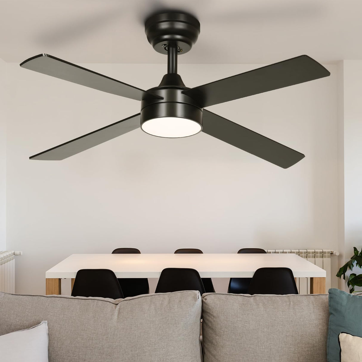 YITAHOME 48 Inch Black Ceiling Fan with Lights and Remote,4 Blades, App Control, Modern Smart Ceiling Fan Compatible with Alexa for Indoor, Reversible Quiet Motor, Memory Function YITAHOME