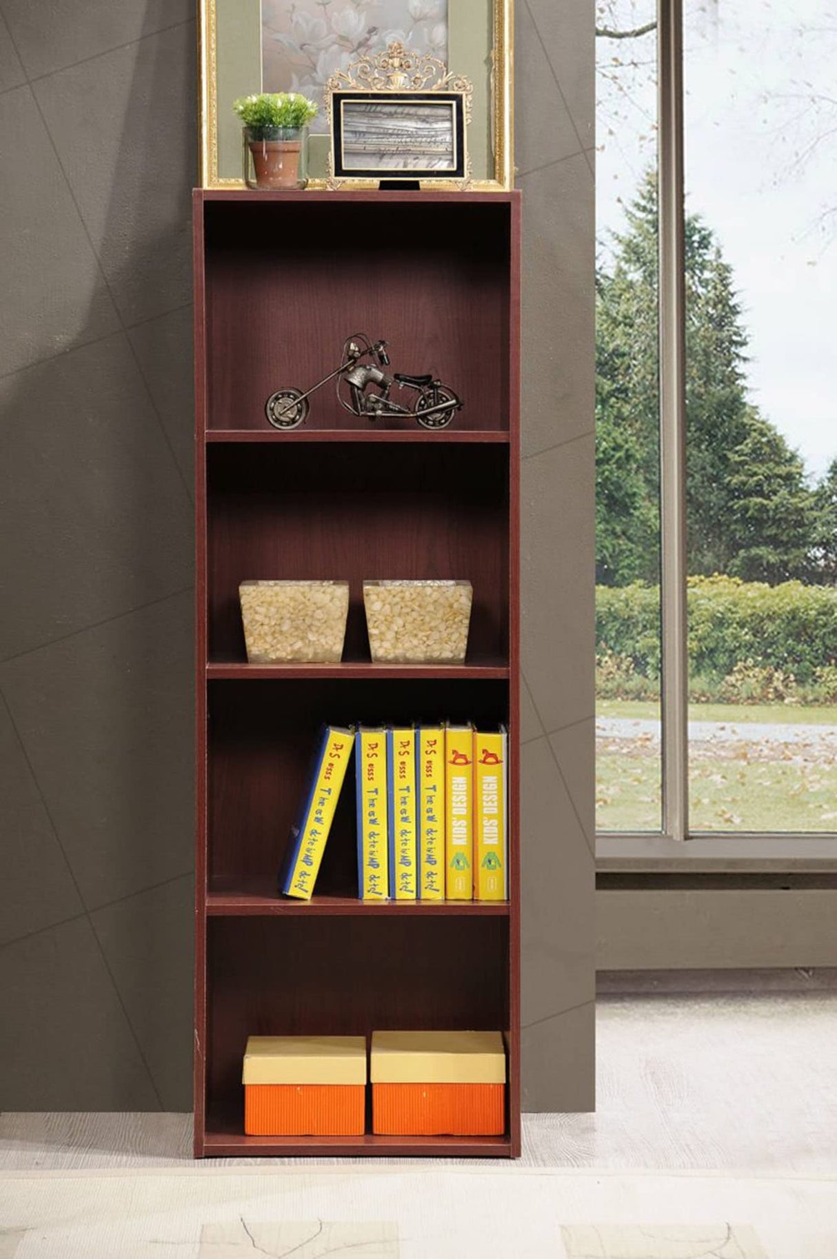 Hodedah 4-Shelf Bookcase in Mahogany Hodedah