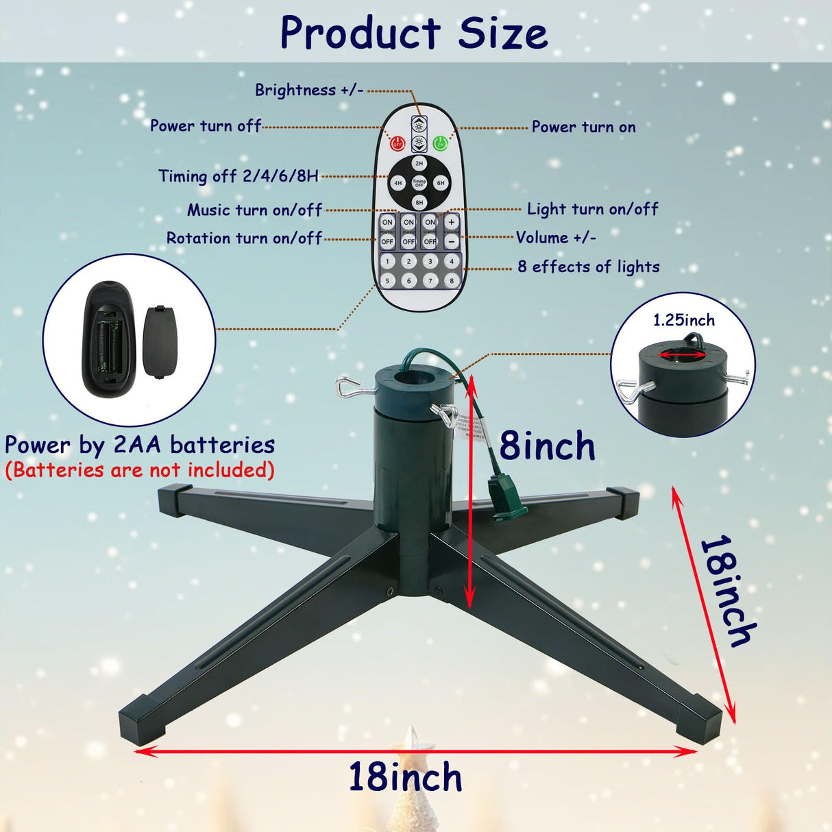 VINCONLIDY Rotating Christmas Tree Stand with Music Function, Remote Controller, Electric Iron 360 Degree Rotation for Hold Up to a 10Ft 60 to 80 Pound Artificial Christmas Tree VINCONLIDY