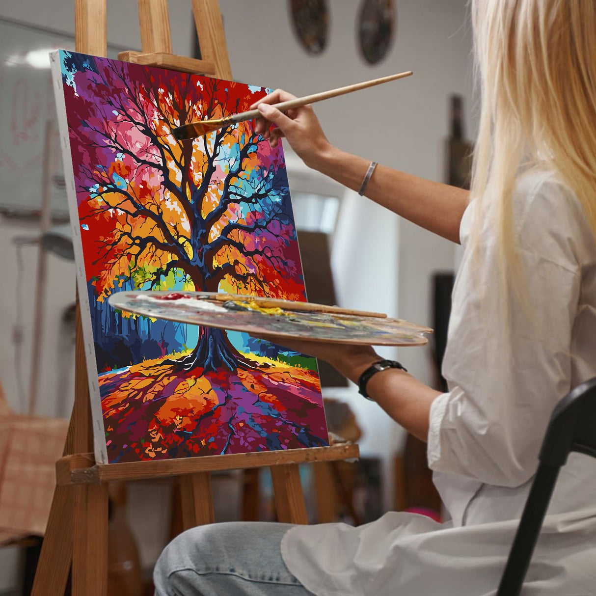 Yezavesu Tree Paint by Numbers Kit for Adults Beginner, Tree of Life Adult Paint by Number Kits on Canvas Without Frame, DIY Acrylic Painting by Numbers for Home Wall Decor Gift 16x20 Inch Yezavesu