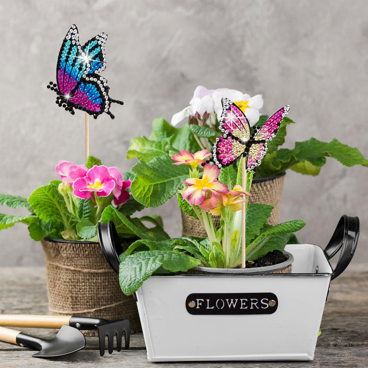 Wivico 8 Pcs Butterfly Diamond Art Kits for Adults,Small Butterfly Stakes Diamond Painting Craft for Garden Home Decoration Wivico