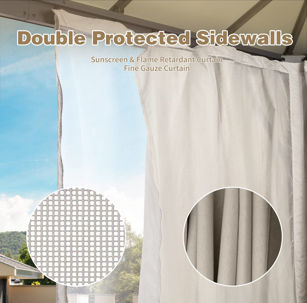 YOLENY 12' X 20' Hardtop Gazebo, Aluminum Composite Ventilation Double Roof Permanent Outdoor Pavilion Pergola Party Tent for Patio, Lawn, Garden, Poolside, Curtains and Netting Included YOLENY