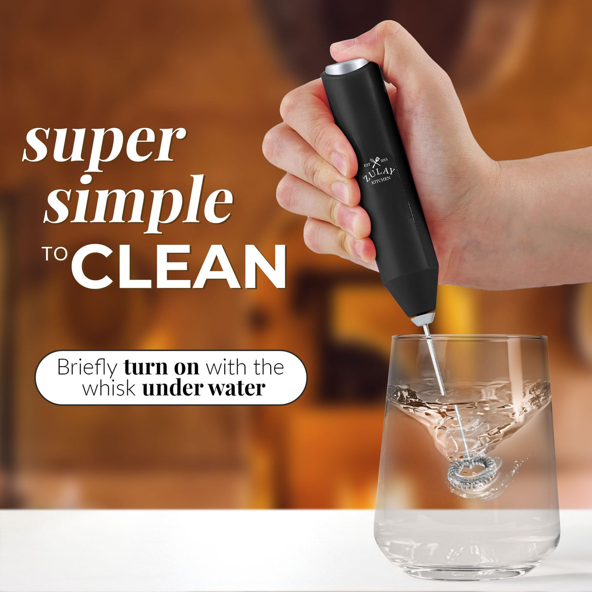 Zulay Kitchen Powerful Milk Frother Wand - Mini Milk Frother Handheld Stainless Steel - Battery Operated Drink Mixer for Coffee, Lattes, Cappuccino, Matcha - Froth Mate Milk Frother Gift - Black Zulay Kitchen