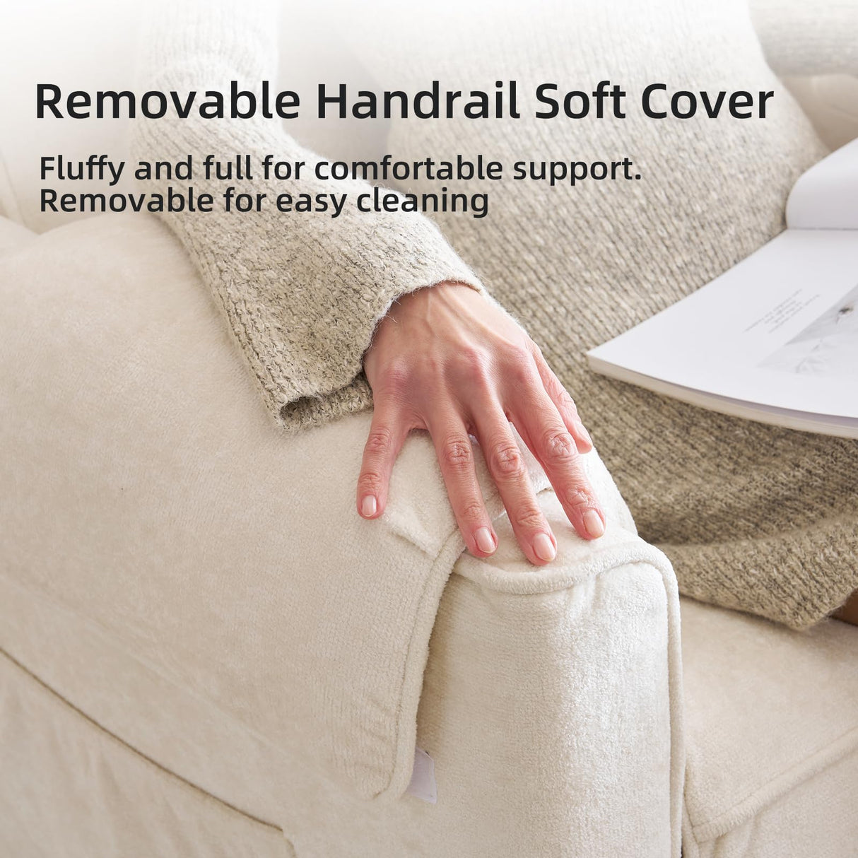 Rhevoy Oversized Power Recliner Chair, 26" Extra Wide Swivel Rocker Recliner with Adjustable Headrest, Chenille Glider Rocking Nursery Chair with Overstuffed Armrest, USB Ports, Cream Rhevoy